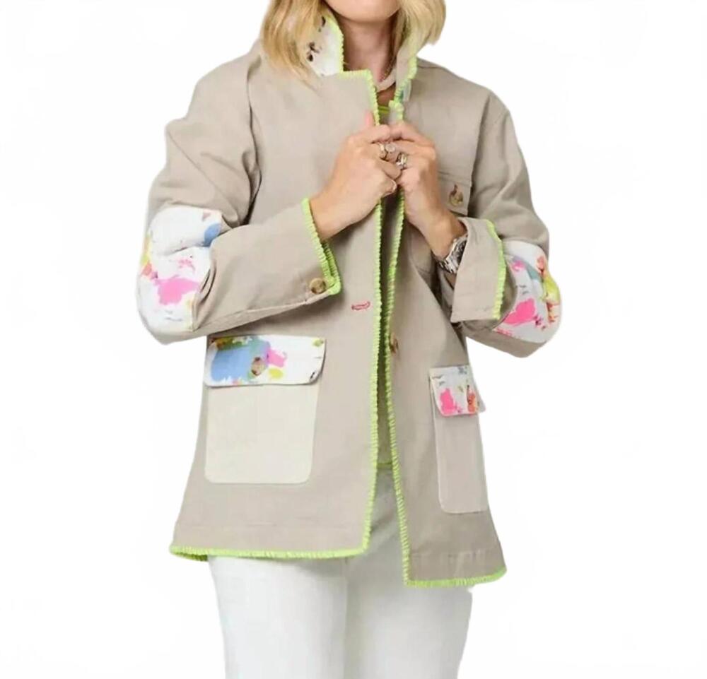 NEW KERRI ROSENTHAL barn cotton-blend blazer in stone multi